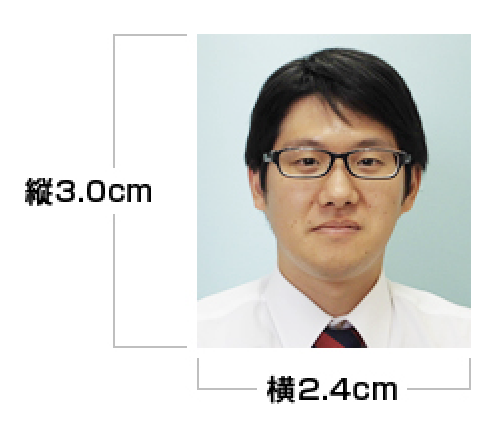 証明写真の例（縦3.0cm×横2.4cm）