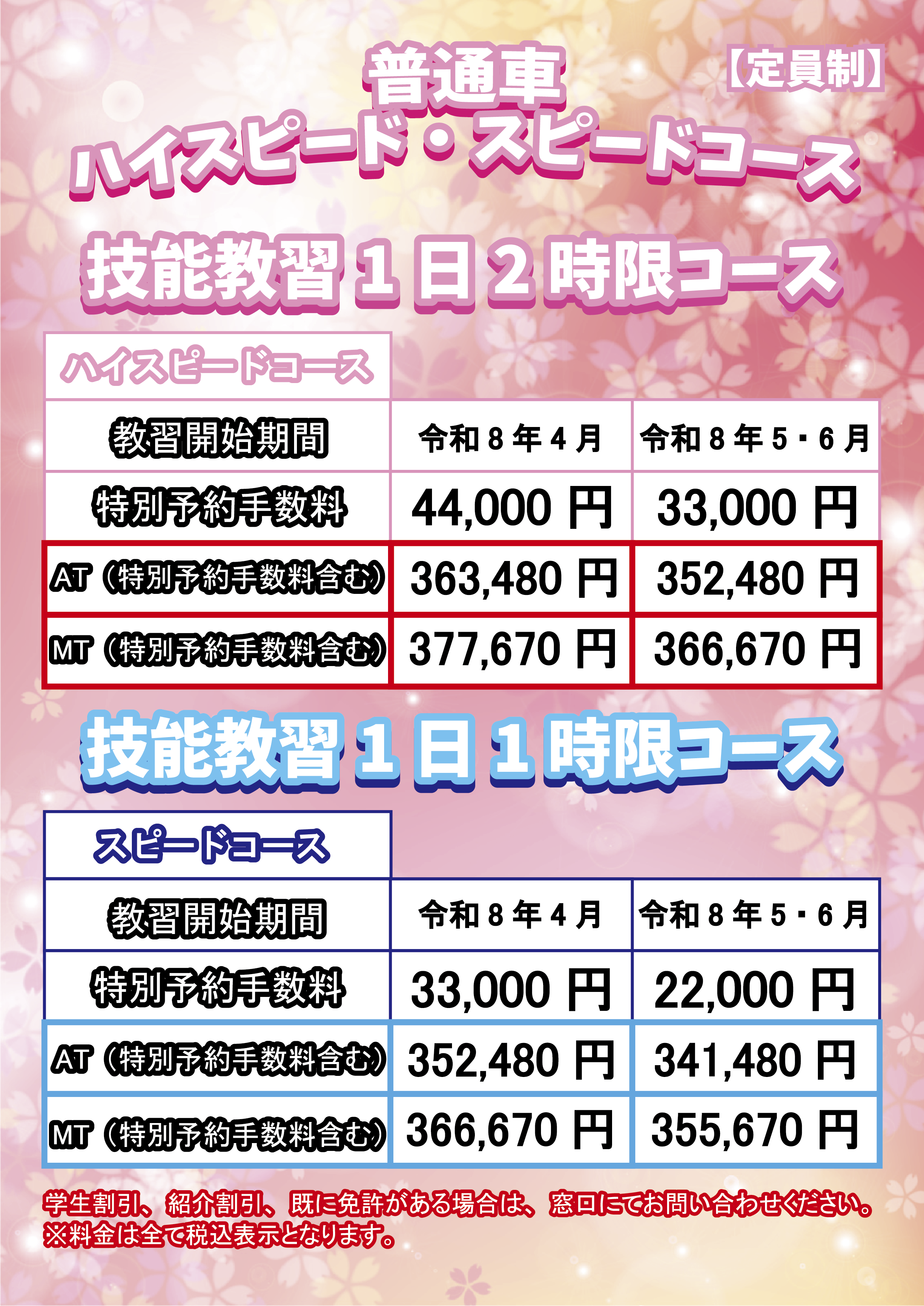 春の短期集中コース(ハイスピード・スピードコース)